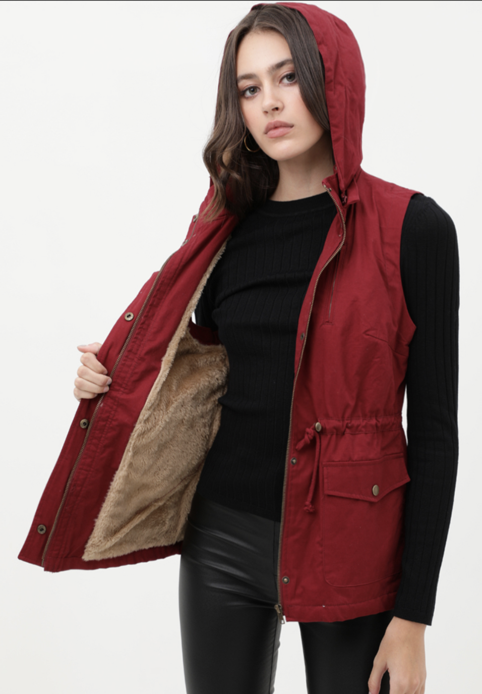 Chaleco Parka  con Gorro para Mujer – Gabardina Sin Mangas Ajustable
