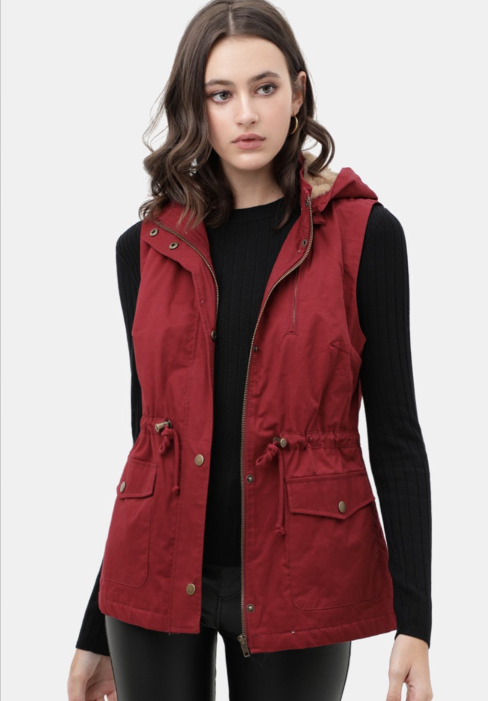 Chaleco Parka  con Gorro para Mujer – Gabardina Sin Mangas Ajustable