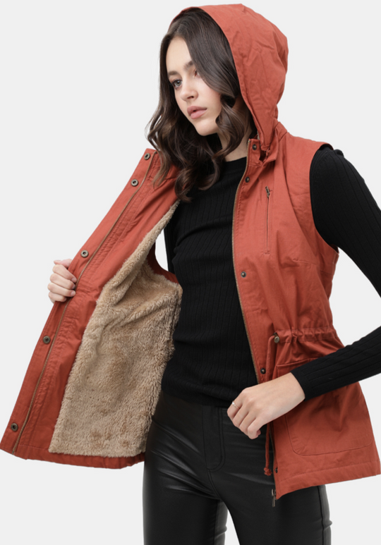 Chaleco Parka  con Gorro para Mujer – Gabardina Sin Mangas Ajustable