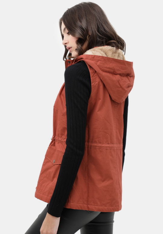 Chaleco Parka  con Gorro para Mujer – Gabardina Sin Mangas Ajustable