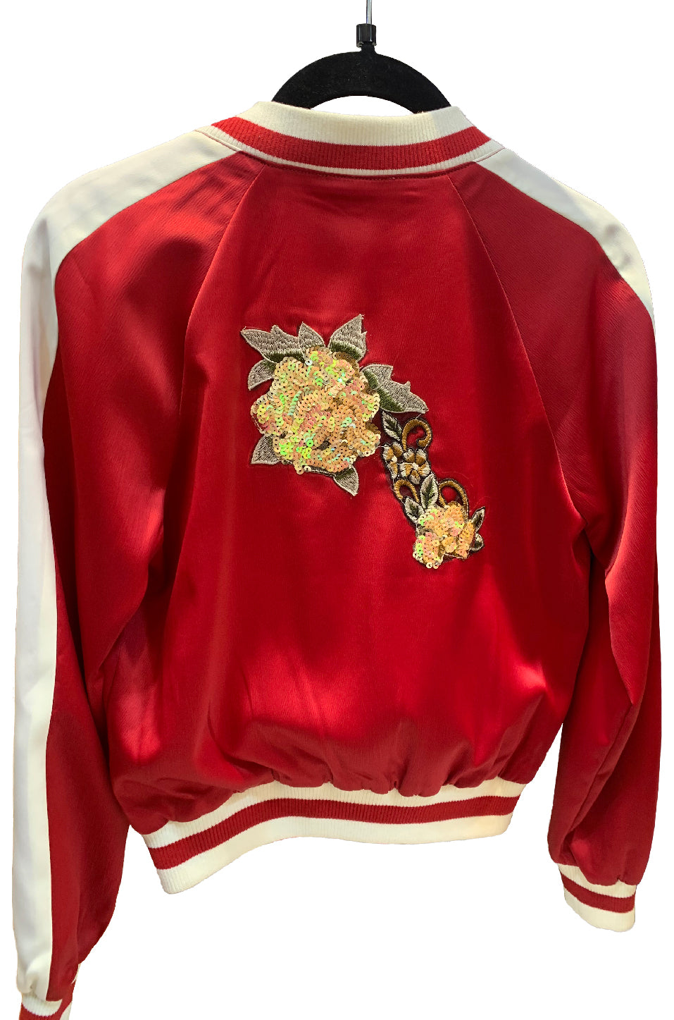Chamarra Bomber Satinada con Bordado de Flor