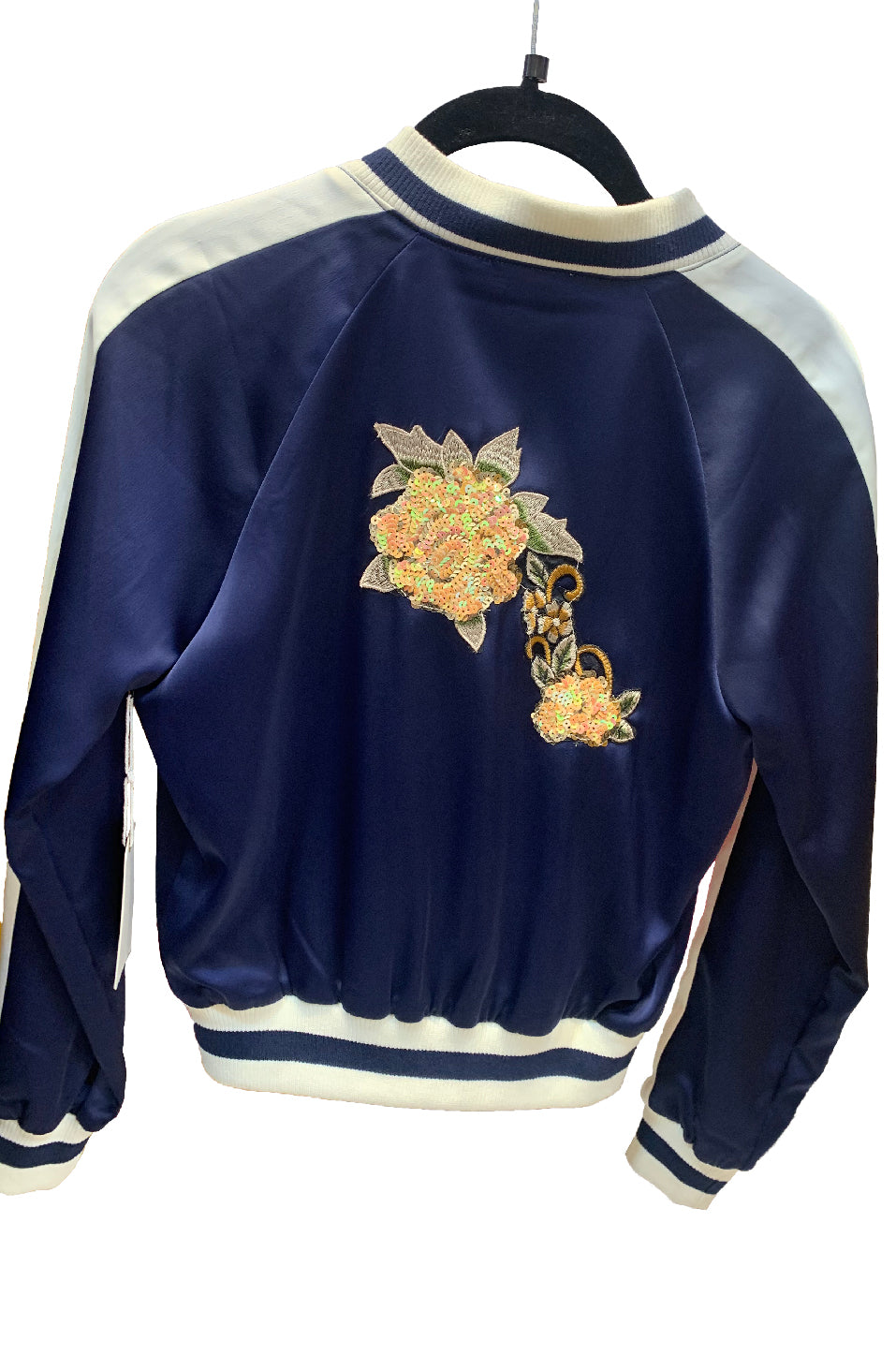 Chamarra Bomber Satinada con Bordado de Flor
