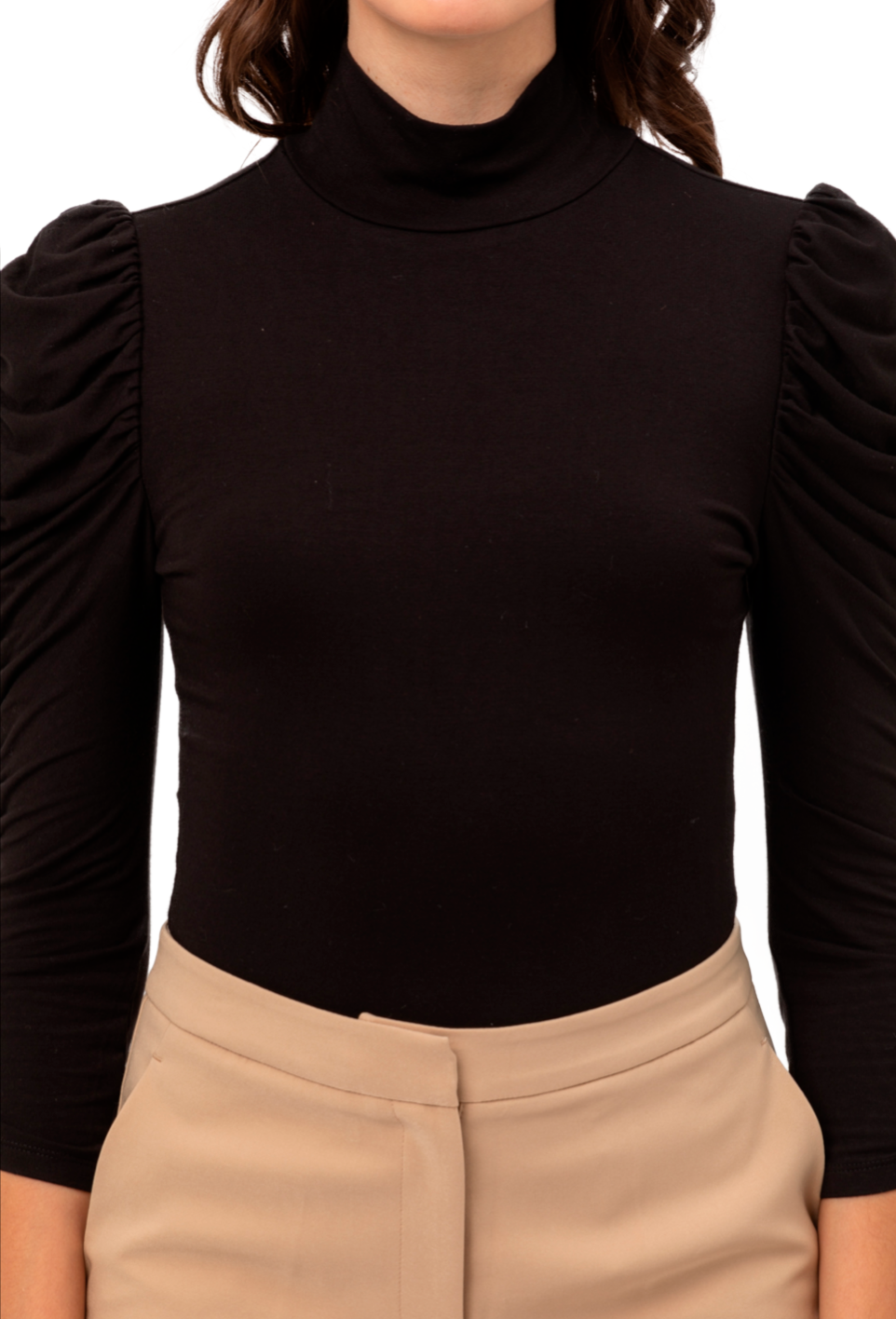 Pantiblusa Elegante Manga Larga Fruncida y Cuello de Tortuga